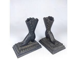 Antique Cast Iron Victorian Ladies Boots Match Holder Book Ends Door Stoppers